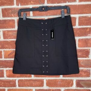 NWT Express black lace up front mini skirt